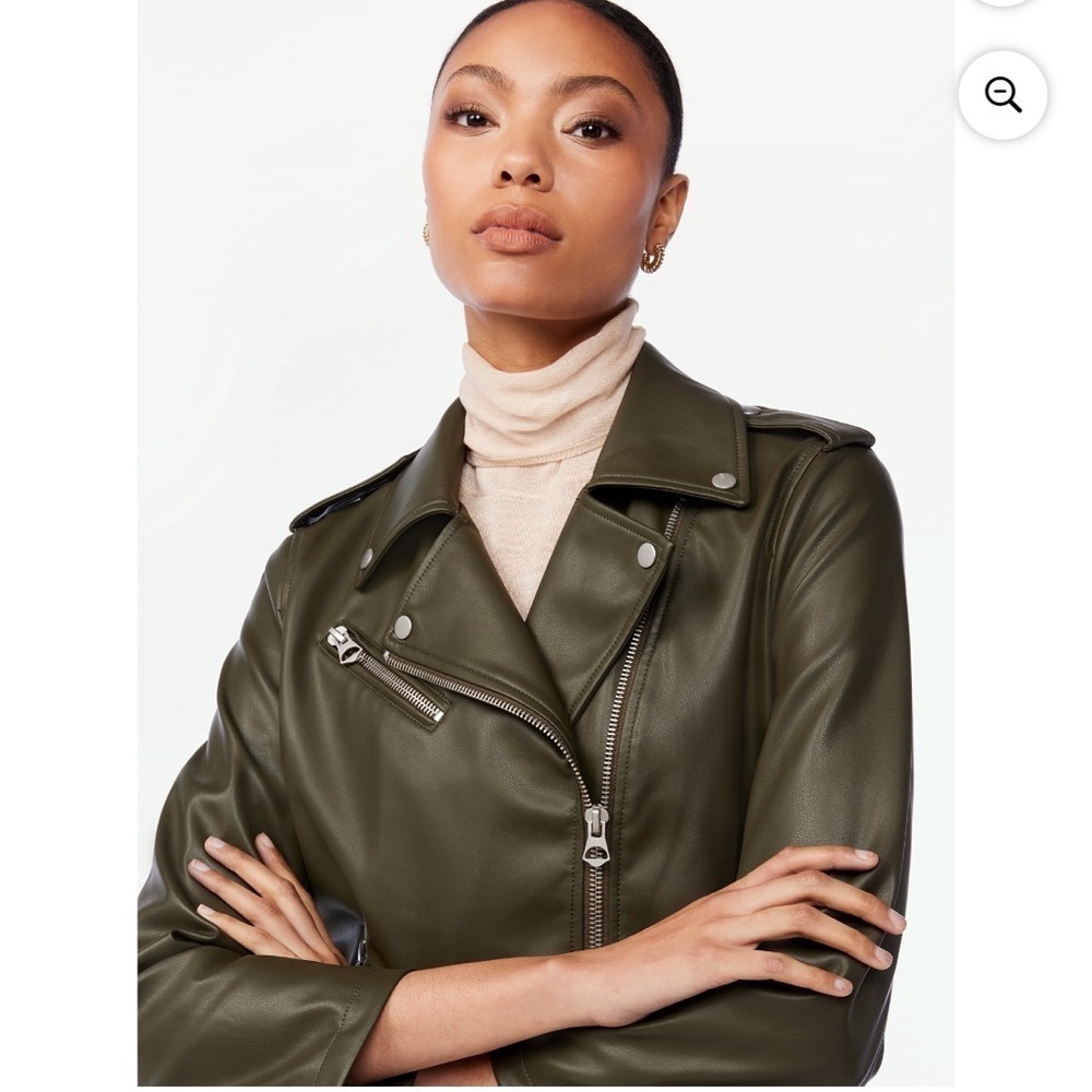 Scoop Women's Faux Leather Moto Jacket Olive Army Green Size L - Picture 5 of 11